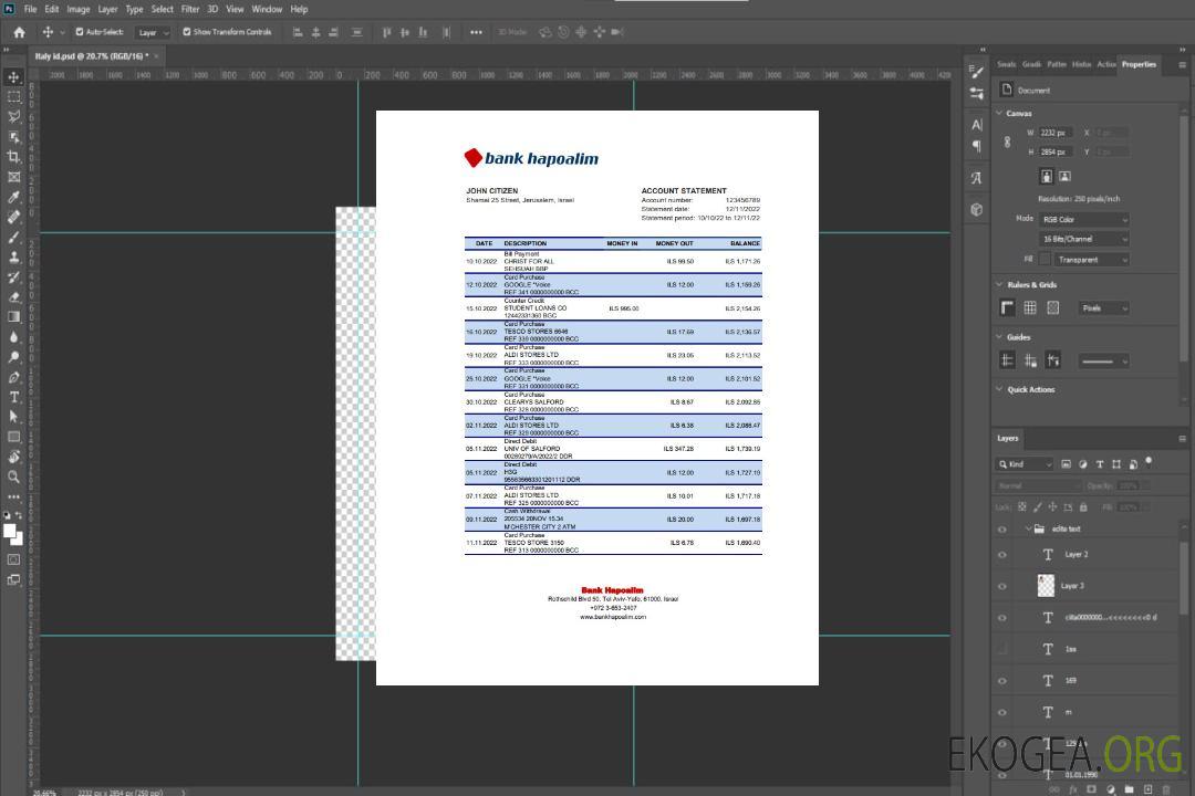 Modèle Excel et PDF de relevé bancaire d'Israël Hapoalim template